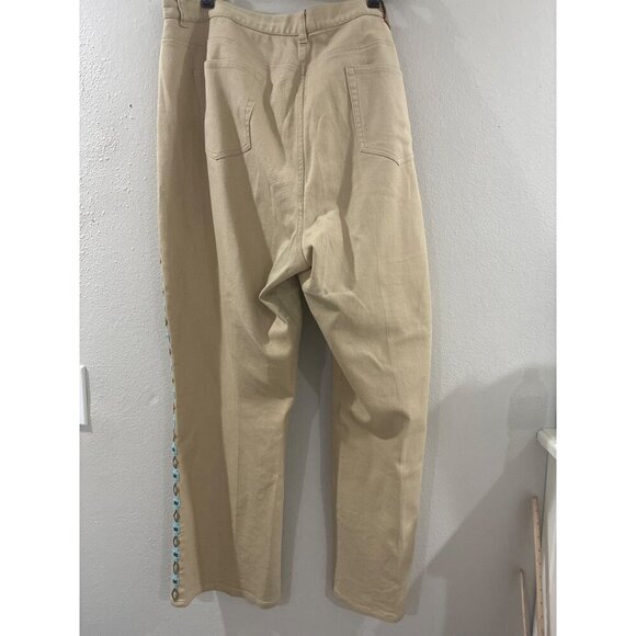 RALPH LAUREN Jeans Womens  Tan w/Turquoise Beaded Design Southwestern Sz 20 W - Picture 2 of 10